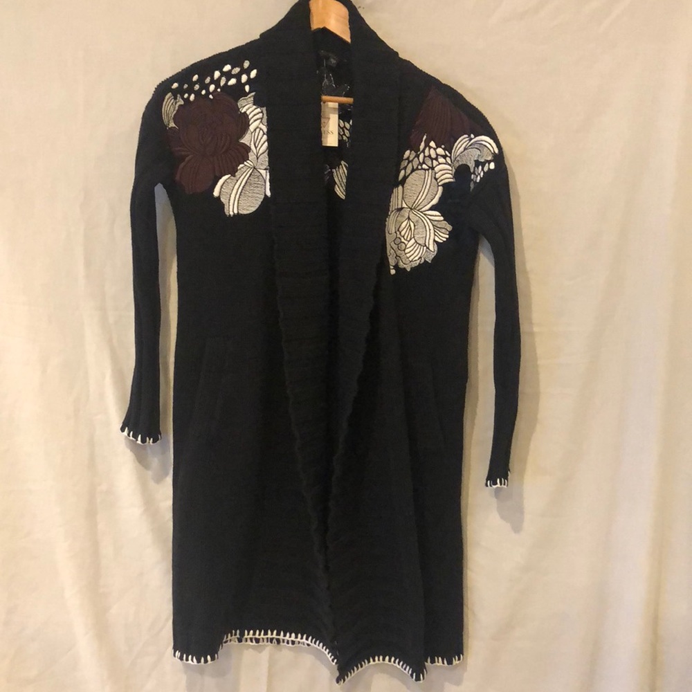 New Women’s Guess Long Cardigan Thick Warm Embroidered S M